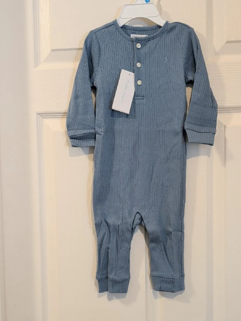 Ralph Lauren Ribbed Blue Button-Front Top Comfortable onesie New with Tags 9 mos